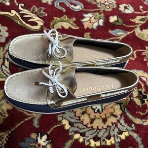 NWOT Jack Roger topsiders in navy and gold color